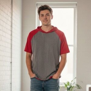 Evoshield‎ Baseball Short Sleeve Hoodie Red Gray Baseball Tee Athletic - Size L